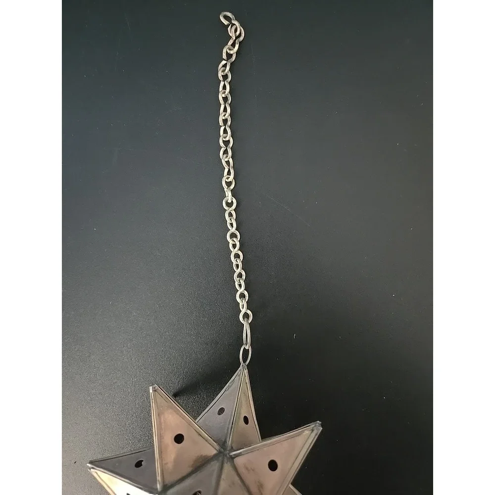 Vtg. Moravian Star Pierced Metal Votive Candle Pendant Hanging Light 6